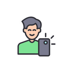 Poster - Smiling Man Taking A Selfie With His Smartphone On A Transparent View