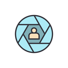 Poster - Turquoise Shutter Icon Representing A Person With Beige Hue