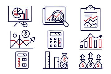 Poster - Comprehensive collection of professional icons representing data analysis research business operations and financial concepts for modern digital presentations and applications