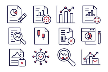 Poster - Comprehensive collection of business and finance icons representing data analysis research and financial growth opportunities for professional presentations and reports