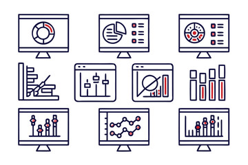 Poster - Comprehensive data analysis and business intelligence icon collection featuring customizable stroke weights for diverse digital and print applications