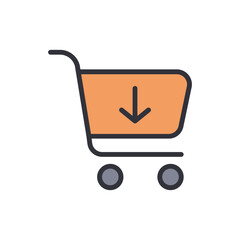 Poster - stylized shopping cart icon with download arrow on transparent canvas