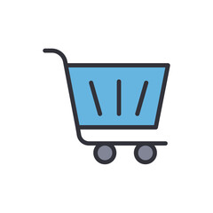 Poster - light blue shopping cart icon symbolizing retail purchase process