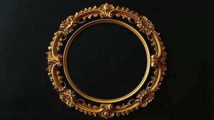 Aufkleber - A simple yet elegant gold oval frame hangs on a dark black wall