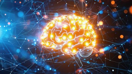 Leinwandbilder - A futuristic computer brain surrounded by glowing dots and lines, perfect for illustrations on technology, innovation, and futurism