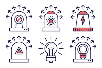 Poster - Collection of emergency siren and alert symbols featuring a light bulb design for safety and warning communications