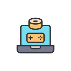 Leinwandbilder - Stylized Laptop Displaying Vintage Gamepad Icon And An Upper Cylinder
