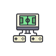 Leinwandbilder - Digital Soccer Game On Monitor With Two Gamepad Controllers