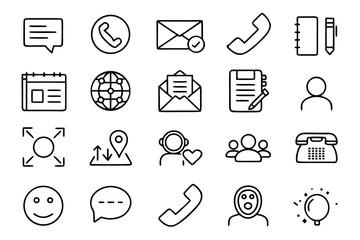 Poster - Comprehensive customer support and information graphic elements featuring communication symbols and assistance icons for digital interfaces and branding applications