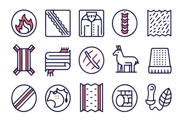 Poster - Comprehensive collection of textile and fabric material symbols offering a versatile assortment of graphical elements for design projects and digital applications
