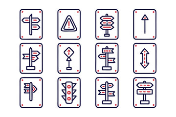 Poster - Collection of diverse green traffic and directional signs including stop yield speed limit and warning symbols presented in a clean graphic style for easy integration into various projects