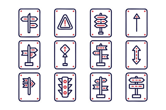 Collection of diverse green traffic and directional signs including stop yield speed limit and warning symbols presented in a clean graphic style for easy integration into various projects