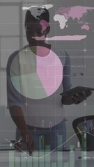 Poster - Animation of data processing and diagrams over diverse female colleagues talking in office