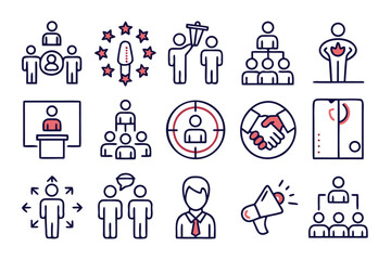 Poster - Comprehensive collection of professional human resources and leadership symbols for business applications featuring diverse professional concepts and management themes