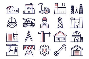 Poster - Clean and modern line art collection featuring essential urban infrastructure elements perfect for city planning and development visuals