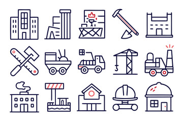 Poster - Comprehensive collection of minimalist line art symbols representing various urban infrastructure elements city services and public utilities ideal for architectural or planning presentations