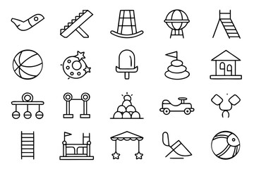 Poster - Comprehensive children s recreation area symbols collection for digital applications and user interfaces featuring playful elements in vivid colors