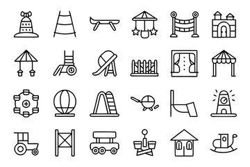Poster - Comprehensive collection of playful playground elements designed for application interfaces featuring vibrant colors and clear outlines for easy recognition and usability