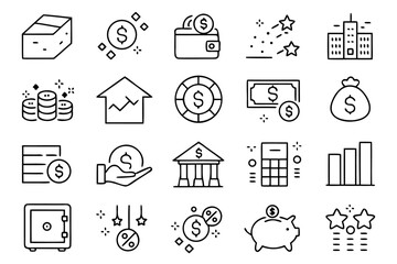 Poster - A comprehensive collection of modern line style graphical elements representing financial concepts lending processes and credit related activities for digital interfaces and applications