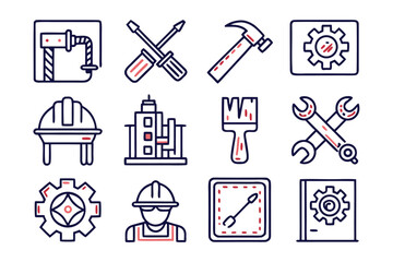 Poster - Minimalist collection of essential service and repair symbols featuring clean lines and a professional aesthetic for various applications and digital interfaces