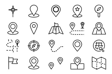Leinwandbilder - Collection of stylized location markers and navigation symbols presented as clean distinct graphic elements for digital interfaces and print materials