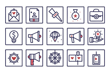 Fototapete - Comprehensive collection of modern business symbols and icons for marketing materials designed with a clean and minimalist aesthetic in vibrant colors