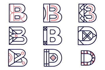 Aufkleber - Abstract letter b monogram design featuring bold geometric shapes and vibrant color combinations for branding and identity