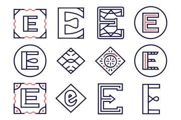 Aufkleber - Abstract letter e logo design featuring a bold modern aesthetic with a striking combination of black yellow cyan and magenta elements for branding