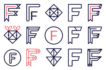 Aufkleber - Abstract letter f logo design featuring bold geometric shapes and a striking combination of black yellow cyan and magenta color palette