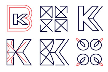 Aufkleber - Abstract letter k logo design featuring bold geometric shapes and a striking color palette of black yellow cyan and magenta for branding