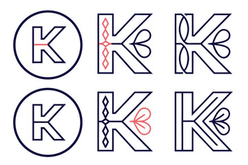 Aufkleber - Abstract geometric letter k monogram design with bold lines and modern artistic style in vivid colors