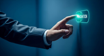 Poster - Hand in suit presses glowing button labeled 