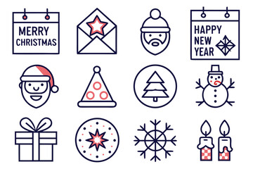 Fototapete - Festive new year web symbols collection in a clean modern line art style with celebratory elements for digital use