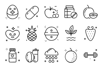 Poster - A collection of clean modern and editable line art symbols representing healthy food choices dietary elements and wellness concepts for diverse applications
