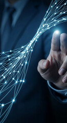 Poster - Hand interacting with glowing network, symbolizing connection, technology, and digital interaction  Concept suitable for tech, business, or networking themes