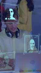 Poster - Animation of digital biometric photos over diverse business people in office