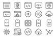 © Jolly J Icon - Comprehensive collection of essential programming and web development symbols presented in a clean modern line art style for digital interfaces and applications