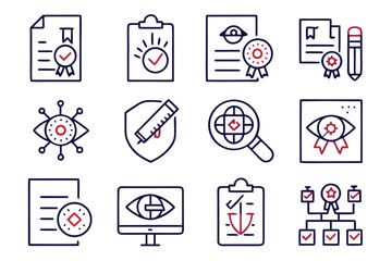 Fototapete - Comprehensive collection of essential web interface elements designed for quality assurance and user experience presented in a clean line style