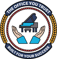 Fototapete - The Office You Trust logo is a circle with a piano and two hands holding it