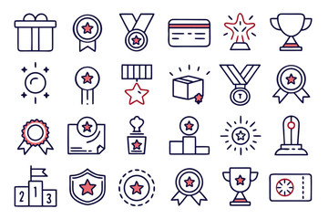 Fototapete - Comprehensive collection of modern linear graphic elements for web applications and digital interfaces featuring award winning symbols