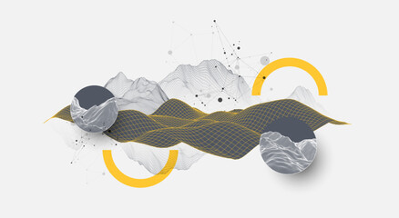 Poster - The abstract wave is made in a frame style. Template for science and technology presentation. Vector art.