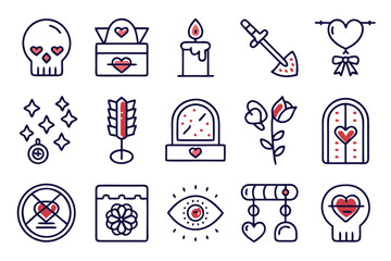 Poster - Collection of thirty distinct outline symbols featuring a special assortment of twelve unique graphical elements for diverse design applications