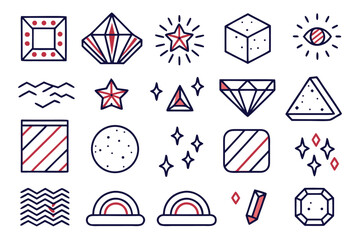 Poster - Collection of retro geometric graphic elements with a nostalgic ninety s aesthetic featuring abstract shapes and bold color combinations for creative projects