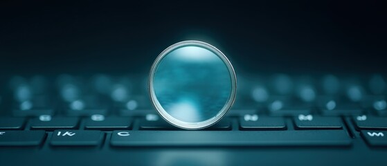Poster - Digital currency coin on keyboard technology macro photography dark environment close-up view cryptocurrency concept