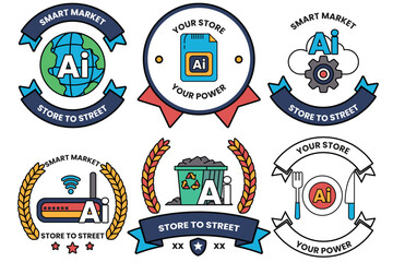 Fototapete - Set of illustrations in the concept of Artificial Intelligence in line art style