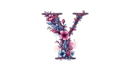 Aufkleber - Vector floral letter y design, watercolor flower alphabet illustration, botanical y initial for decoration art