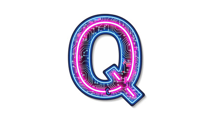 Aufkleber - Vector letter q logo design with neon circuit board style for technology company branding and futuristic art