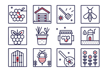Leinwandbilder - Collection of stylized linear emblems featuring sweet honey and buzzing bees perfect for culinary brands and apiary promotions rendered with clean outlines and vibrant color accents
