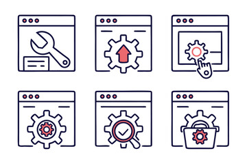 Fototapete - Comprehensive collection of essential web interface controls and system configuration elements presented in a clean modern line art aesthetic for digital applications