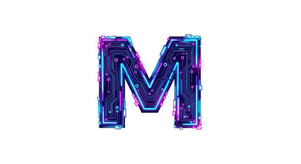 Aufkleber - Vector letter m circuit board design digital art technology futuristic alphabet typography electronic neon glow
